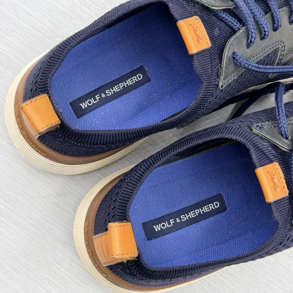Wolf & Shepherd SwiftKnit Men's 10 Dress Sneakers Navy Blue Knit Casual Hybrid